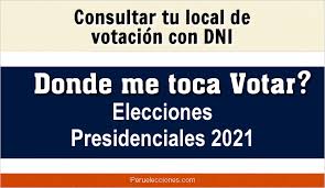 Jun 06, 2021 · dentro de las preguntas que se hacen los más de 25 millones de votantes, están también las de dónde votar, tanto el lugar de votación como la hora estimada y sugerida por la oficina nacional. Consultar Con Dni Donde Me Toca Votar Elecciones 2021 Www Onpe Gob Pe