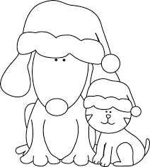 Black And White Christmas Dog And Cat Clip Art Black And White With Images Christmas Dog Christmas Animals Cat Coloring Page