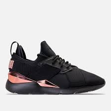Black And Gold Puma Shoes Right View Of Women S Puma Muse Metallic Casual Shoes In Puma Black Rose Gold Black Puma Shoes Fashionista Shoes Puma Sneakers Black