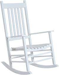 Monterey outdoor wood rocking chair with white cushion. Amazon Com Outsunny Versatile Wooden Indoor Outdoor High Back Slat Rocking Chair White Garden Outdoor