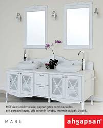 Mdf Uzeri Eskitme Lake Capraz Citali Camli Kapaklar Cift Cerceveli Ayna Cift Seramik Lavabo Mermer Tezgah 3 Aplik Mare Mobilya Banyo Lavabolar