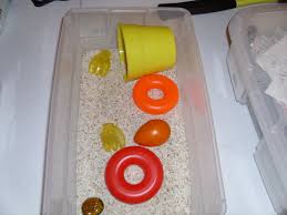 Seaside sensory bin using cut up pool noodles and a base of sand dollar store sensory bin and ideas for other inexpensive sensory items. Sensory Bins I Love Aba