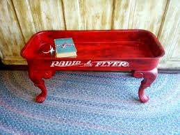 Here Is An Example Of A Red Wagon Converted Into A Coffee Table Red Wagon Repurposed Furniture Recycled Furniture