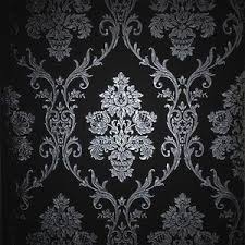 Black And Gold Baroque Wallpaper Silver On Black Damask Wallpaper Roll Top Quality Wall Paper Damask Wallpaper Damask Victorian Wallpaper