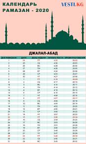 Uzbekistan ramadan timings 2021 find accurate ramadan calendar of uzbekistan cities, ramzan sehr o iftar timings and sehri iftari time for both fiqa hanafi (sunni, ahle sunnat) and fiqa jafria (shia, ahle tashi). Kalendar Mesyaca Ramadan 2020 Vesti Kg Novosti Kyrgyzstana