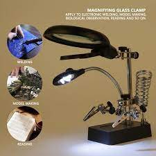 Spptty Helping Hand 2 5x 7 5x 10x Led Lighting Black Magnifying Glass Clamp Stand Helping Hand Magnifier Magnifying Gl Magnifying Glass Magnifier Light Clips