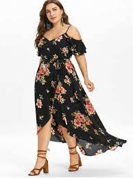 Plus Size Hawaiian Cold Shoulder Maxi Dress Plus Size Long Dresses Plus Size Summer Dresses Cold Shoulder Maxi Dress
