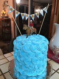 Best Birthday Cake For 9 Year Old Boy 2 3 Tier Vanilla Cakes On Top Of Each Other Teal Rosettes Horse Cake 9 Year Old Birthday Girl 9th Birthday Cake Birthday Cake Horse Cake