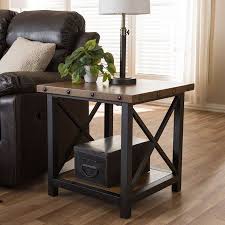 Baxton Studio Herzen Industrial Black Metal And Distressed Wood End Table Walmart Com In 2020 Wood End Tables Industrial Style Furniture Distressed End Tables