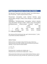 Kalimat matematika terdiri dari kalimat pernyataan atau kalimat tertutup, kalimat terbuka, kalimat persamaan, kalimat. Contoh Soal N Jawaban Persamaan Linear Satu Variabel