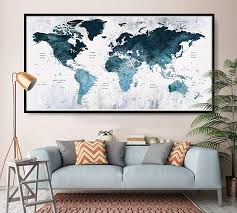 Amazon Com Large Wall Art Push Pin World Map Poster Print Extra Large Navy Blue World Map On White Backg In 2020 World Map Wall Decor World Map Decor Map Wall Decor