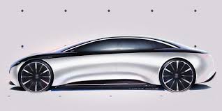 The monolithic sheet of glass spans the entirety of the dashboard, encompassing the driver's instrument cluster, the center display. Mercedes Benz Vision Eqs Concept Car Body Design