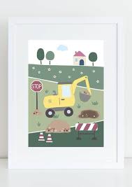 Children S Picture Yellow Excavator Children Poster Farm Bagger Kinder Kinderbilder Kinder Bilder