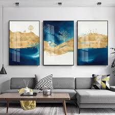 Framed Painting Gold Art Blue Painting 3 Pieces Wall Art Etsy Blue Painting Painting Frames 3 Piece Wall Art