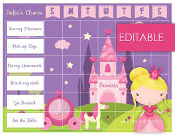 editable printable princess chore chart reward chart