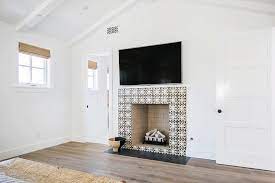 Black And White Mosaic Fireplace Tiles Transitional Bedroom