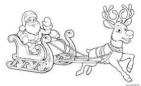 Les rennes du père noël sont les rennes qui, traditionnellement, tirent le traineau du père noël lorsqu'il distribue les cadeaux. Coloriage Pere Noel Et Son Traineau De Noel Volent Traineau Et Rennes Dessin Pere Noel A Imprimer