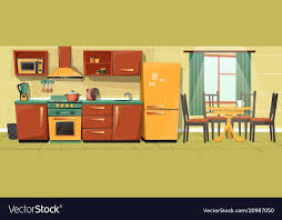 Vector Cartoon Interior Of Family Kitchen Counter With Appliances Furniture Household Objects Cooking In 2020 Kitchen Images Kitchen Cartoon Blue Kitchen Designs