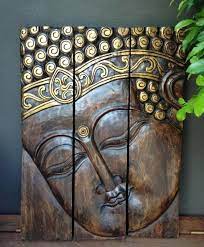 Balinese Hand Carved Split Face Buddha Wood Carving Panel Wall Hanging Buddha Wall Art Buddha Decor Wood Carving