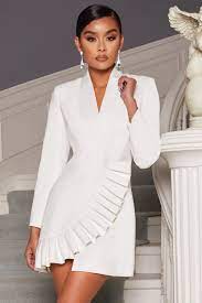 White Pleat Detail Blazer Mini Dress Club L London - Usa Classy Dress Party Dress Classy Blazer Mini Dress