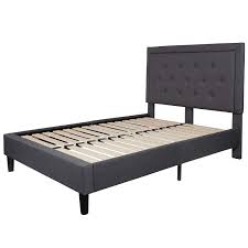 Product title full size panel tufted upholstered platform bed in b. Full Size Dark Grey Fabric Upholstered Platform Bed Frame With Tufted Headboard Fastfurnishings Com