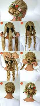 Frisur mit blumen selber machen. Dame Mit Langen Haaren Und Hochsteckfrisur Mit Blumen Oktoberfest Frisur Wiesn Frisur Zopf Kurze Haare