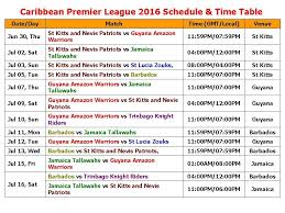 Complete table of premier league standings for the 2020/2021 season, plus access to tables from past seasons and other football leagues. Caribbean Premier League 2016 Schedule Time Table Youtube