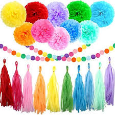Zjhai 61pcs Rainbow Party Decoration Tissue Paper Pom Pom Https Www Amazon Com Dp B0 Rainbow Party Decorations Paper Pom Poms Rainbow Birthday Decorations