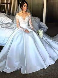 Ball Gown Long Sleeves Satin Court Train Wedding Dresses In 2020 Sheath Bridal Gown Wedding Dresses Satin Ball Gown Wedding Dress
