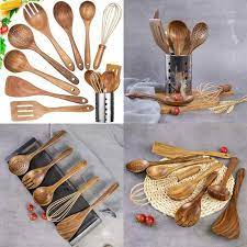 Shop grilling utensil sets, silicone options, wooden kitchen utensil sets, and utensils for baking, camping, and more that thousands of real customers love. Kitchen Utensil Set Wood 9 Pack Wooden Cooking Utensils With Holder Natural Tea Ebay