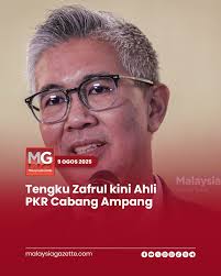 Menteri Pelaburan, Perdagangan dan Industri Tengku Datuk Seri Zafrul Abdul  Aziz mengesahkan permohonannya untuk menyertai parti PKR telah diterima dua  minggu lepas. Tengku Zafrul berkata beliau kini merupakan ahli PKR bagi  Cabang