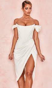 house of cb dress loretta dress whitedress balconettecut partydress classy lorettadress loret white dress party midi dress bodycon bandage dress bodycon