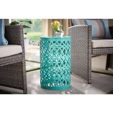 Haze Blue 19 4 In Metal Garden Stool Metal Outdoor Side Table Blue Patio Furniture Garden Stool