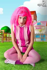 Adorable girl with pink hair Lazy Town exposes her nice body on a  