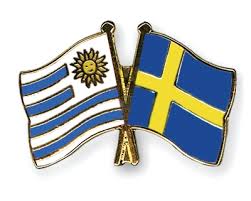 It has a field of nine equal horizontal stripes alternating white and blue. Crossed Flag Pins Uruguay Sweden Flags