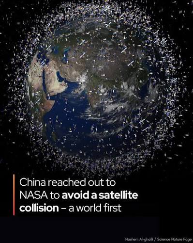 ⚠️ China just called NASA with a warning. In a historic first, China's  space agency reached out to NASA with a warning about a potential satellite  collision—offering to take evasive action themselves