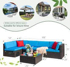 Buy patio furniture at newegg. Devoko Patio Furniture Sets 6 Pieces Outdoor Sectional Rattan Sofa All Weather Manual Weaving Wicker Patio Conversation Set With Glass Table And Cushion Blue Sofas Patio Lawn Garden Fcteutonia05 De
