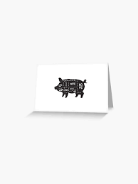 Vegetarian Vegan Pig Alternative Meat Cut Chart Greeting Card