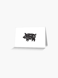 vegetarian vegan pig alternative meat cut chart greeting card