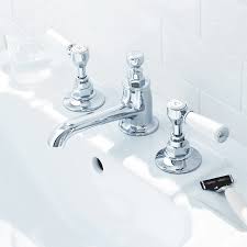 Maybe you would like to learn more about one of these? Highgate Low Profile Three Hole Deck Mounted Lavatory Faucet With White Porcelain Lever Handles Traditional Bathroom Faucets Lavatory Faucet Faucet