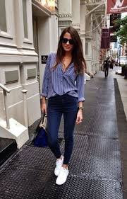 Striped Button Up Blue Jeans Work Outfits Women Fashion Summer Work Outfits