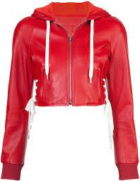 Cropped Hooded Jacket For 1 650 00 Available On Urstyle Com Via Red Crop Jacket Leather Jackets Women Red Jacket Leather