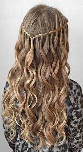 Curly Hair With Waterfall Braid Gorgeoushair Dance Hairstyles Grad Hairstyles Long Wavy Hair