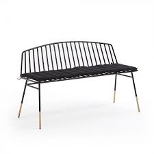 Banc 120 Cm Avec Dossier Et Structure En Acier Galvanise Peint Par Pulverisation En Noir Et Pieds Avec Det Banquette Interieure Coussin Noir Structure En Acier