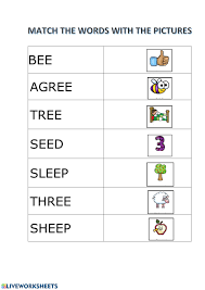 Find the picture for each word. Match Words With Ee Worksheet
