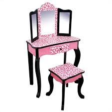 Teamson Kids Vanity Table And Stool Set In Black And Pink Leopard Td 11670a Pcs pretend girls kids dressing table make up beauty.