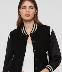 Allsaints Uk Womens Keiko Suede Bomber Jacket Black White Varsity Jacket Women White Bomber Jacket Bomber Jacket Women