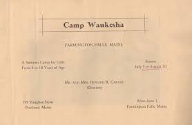 Camp Waukesha Farmington Falls/New Sharon Maine Girls Camp Crowell  Pond/Booklet