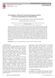Pdf The Adoption Of Business Continuity Management Best Practices Among Malaysian Organizations