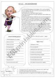 Reading A Biography Activities Answer The Questions Right Or Wrong Fun Facts In 2020 Reading Worksheets Shakespeare Facts Biography Activity